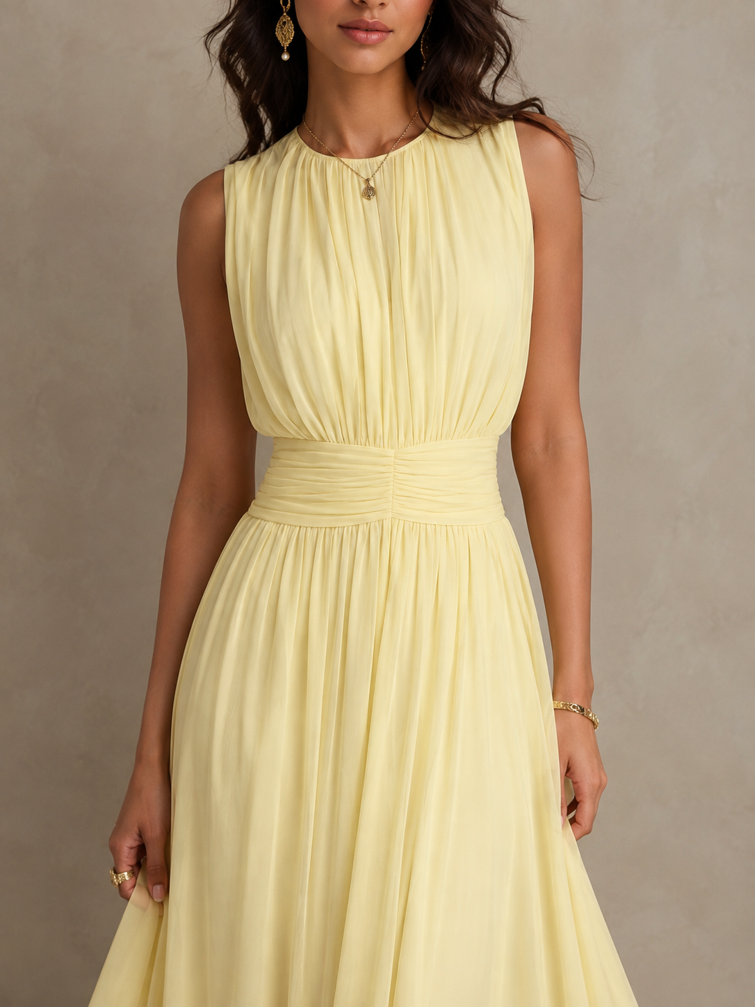 Frida™ Elegant Ruched Waist Chiffon Maxi Dress
