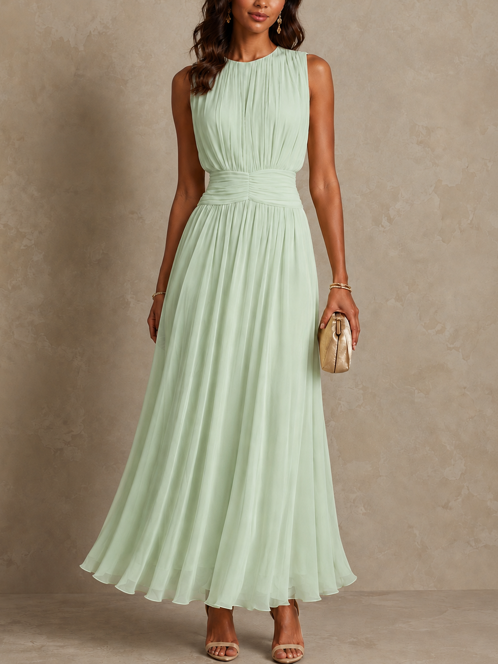 Frida™ Elegant Ruched Waist Chiffon Maxi Dress