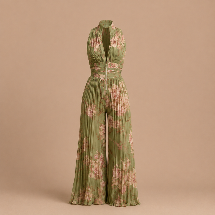Sabina Elegant Floral Pleated Jumpsuit
