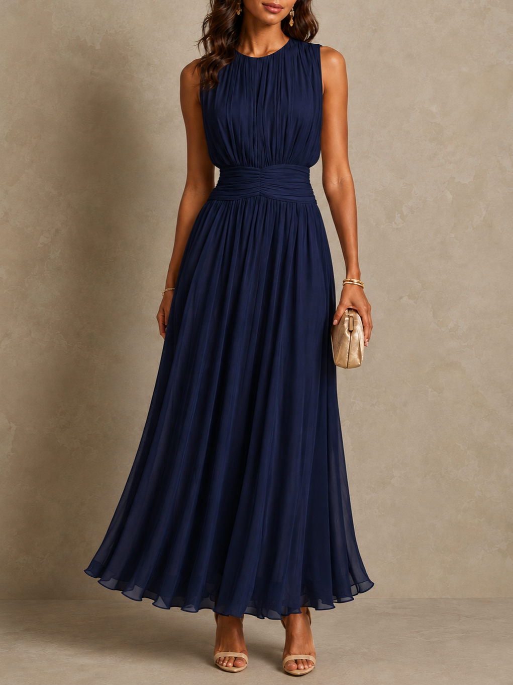 Frida™ Elegant Ruched Waist Chiffon Maxi Dress