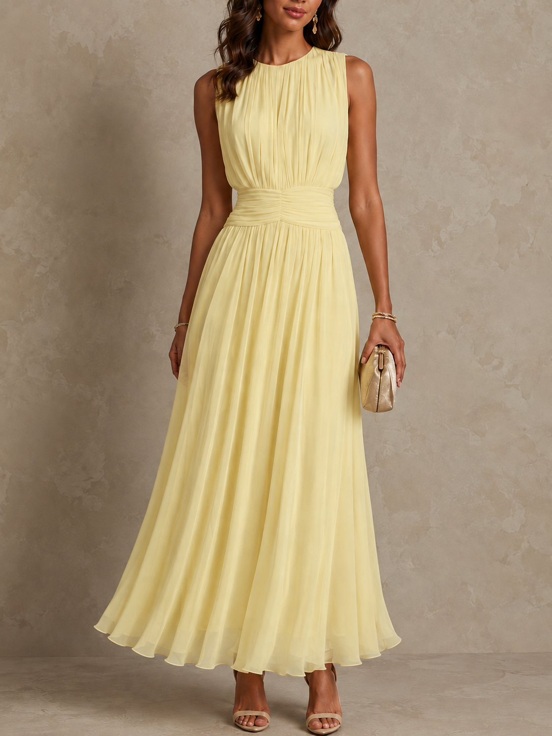Frida™ Elegant Ruched Waist Chiffon Maxi Dress