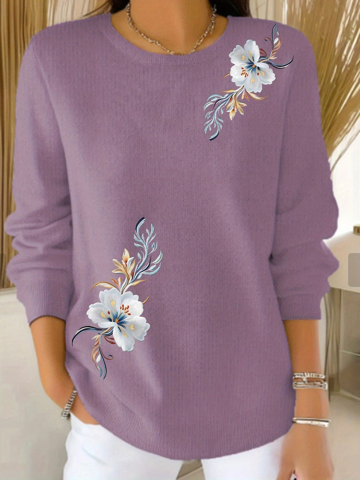 Women’s Floral Long Sleeve Pullover Sweater