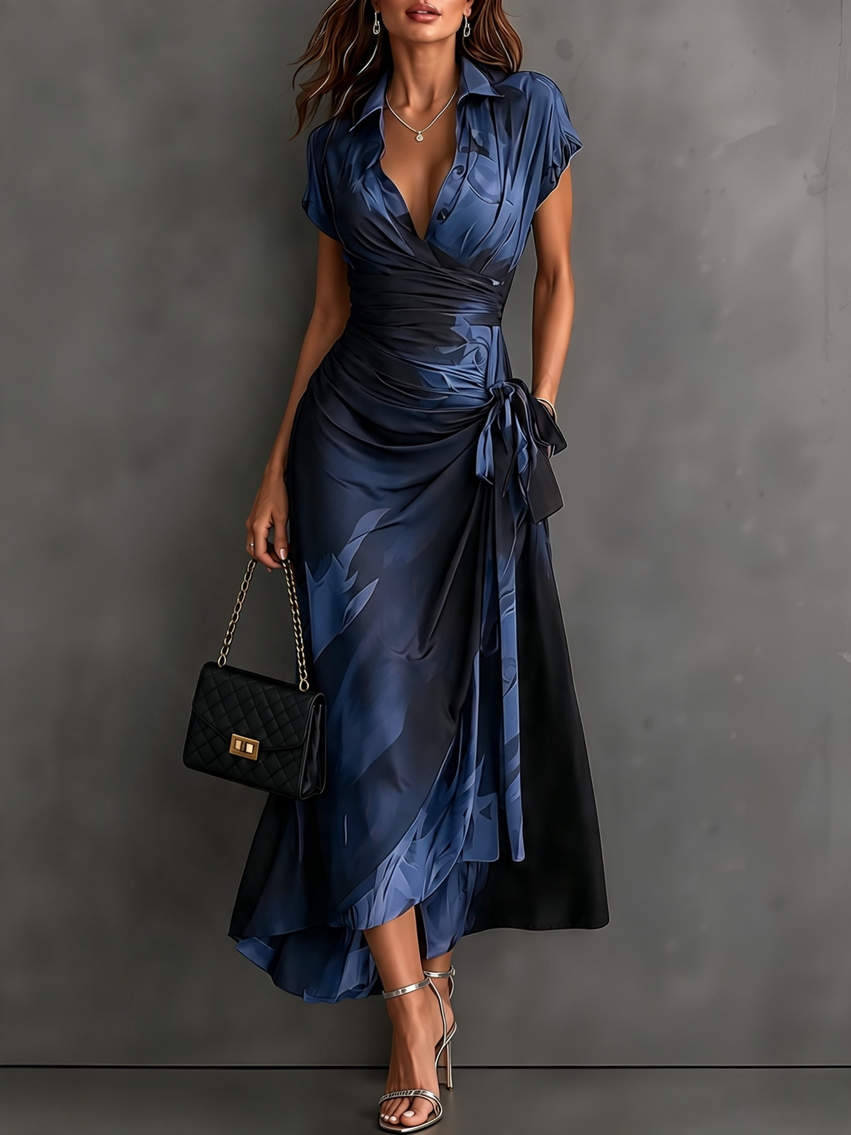 Mirella Midnight Rose Wrap Maxi Dress