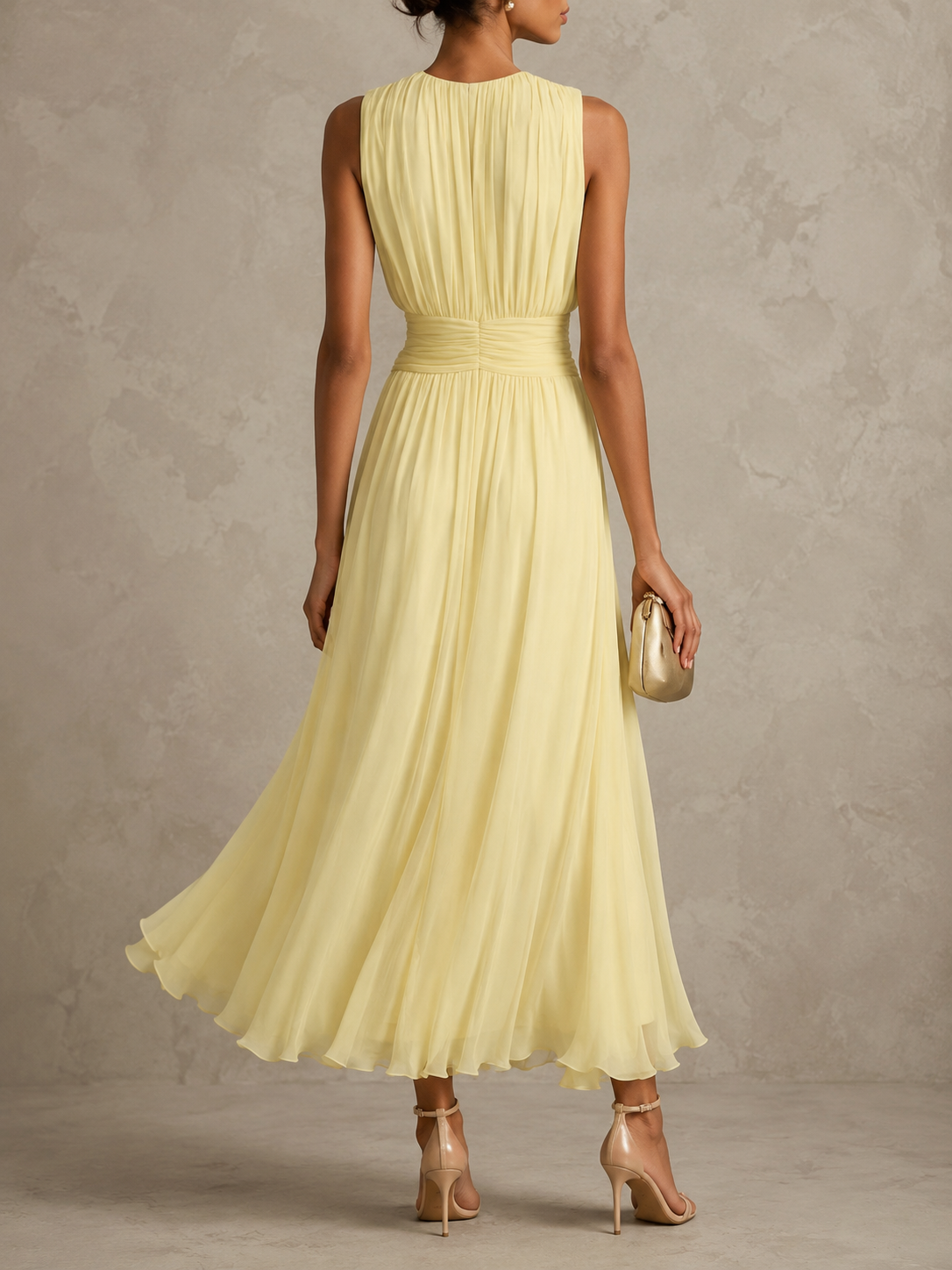 Frida™ Elegant Ruched Waist Chiffon Maxi Dress