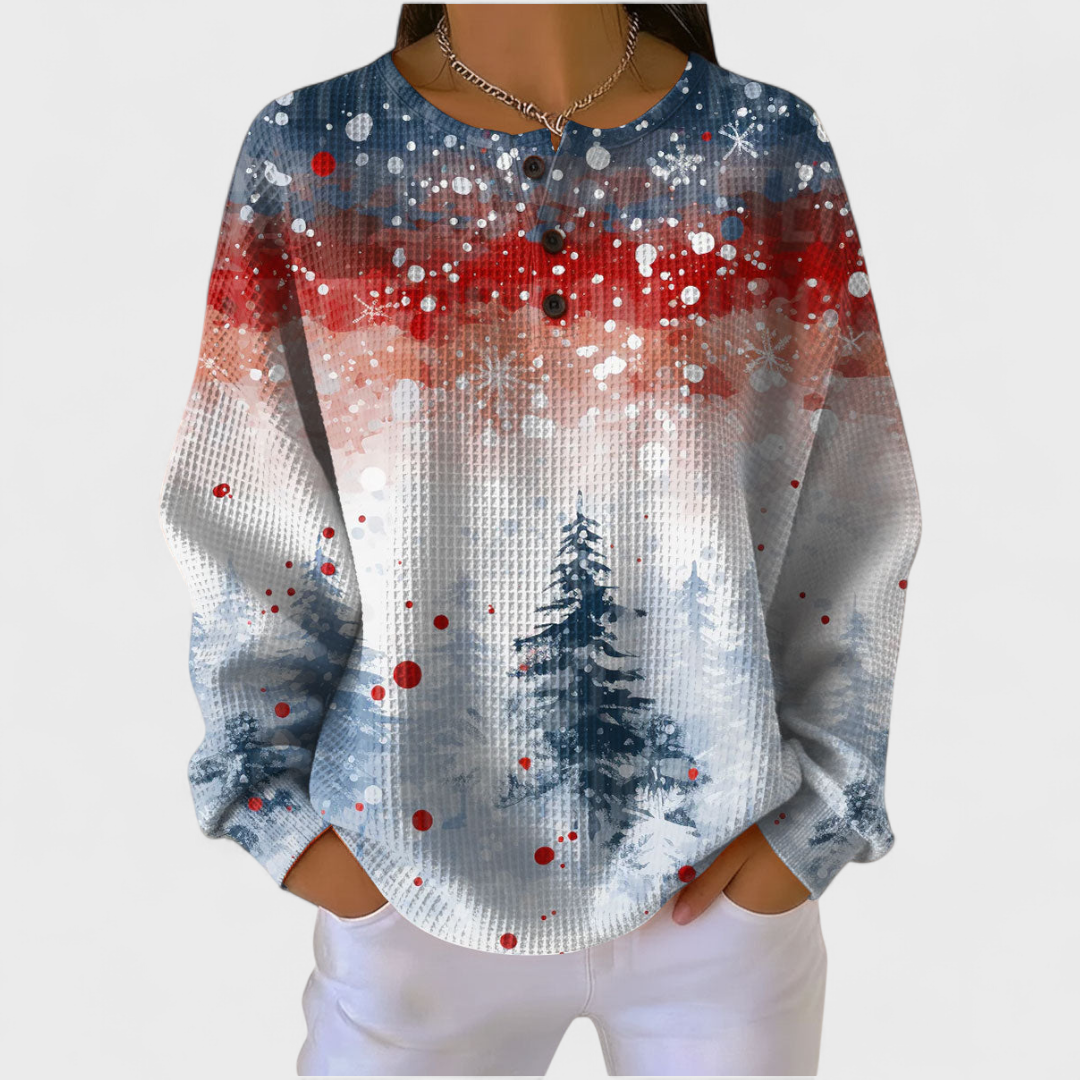 Women’s Christmas Tree Print Crewneck Pullover Sweater