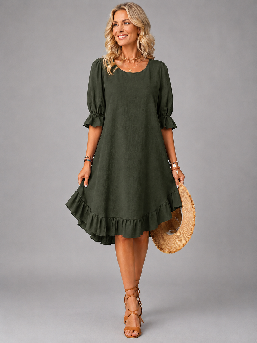 Zenia™ Elegant Ruffle Hem Midi Dress