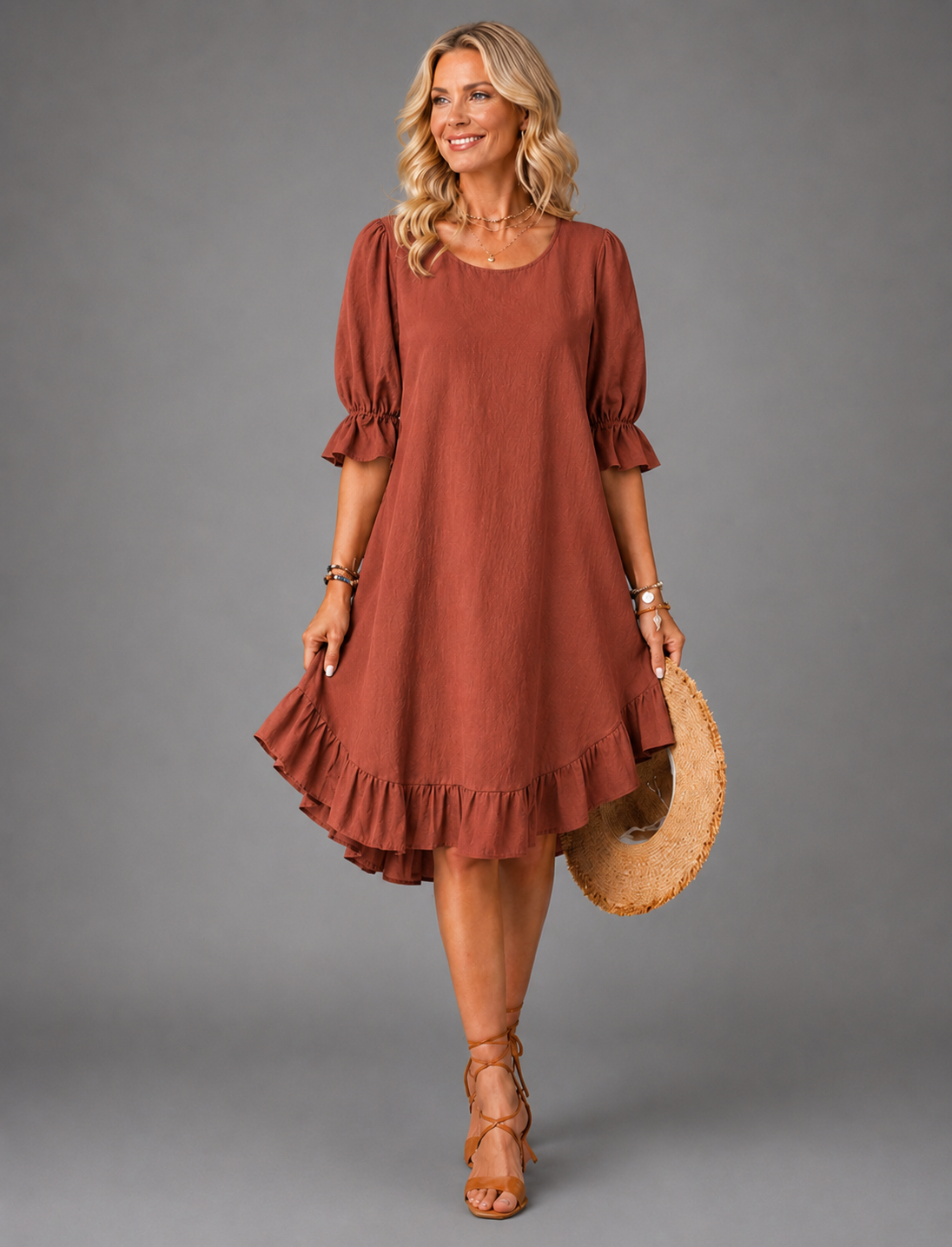 Zenia™ Elegant Ruffle Hem Midi Dress