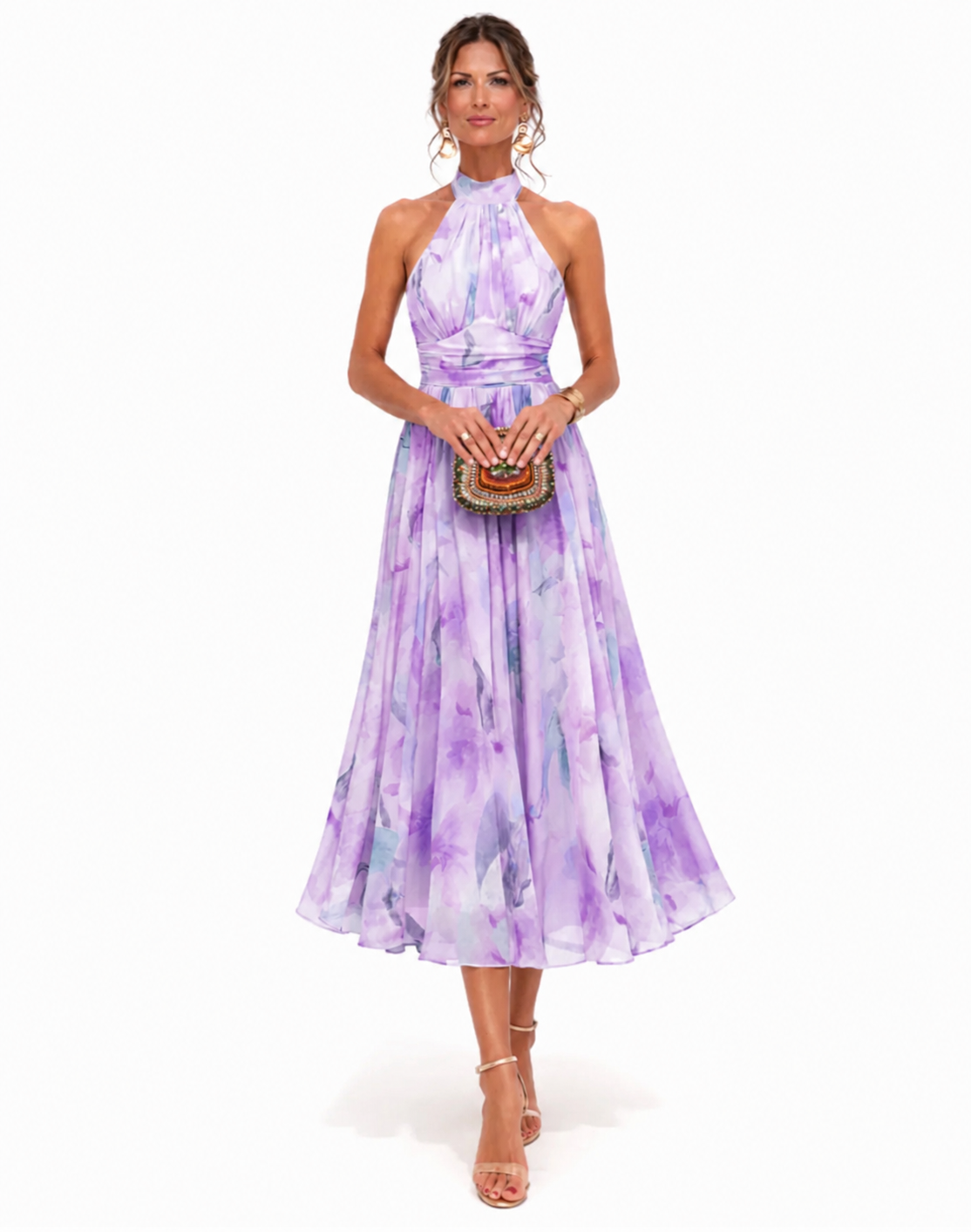Luciana Watercolor Halter Maxi Dress