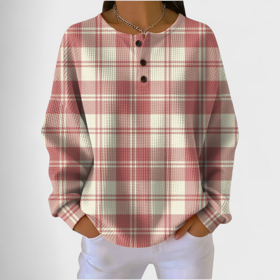Women’s Plaid Button Neck Pullover Sweater