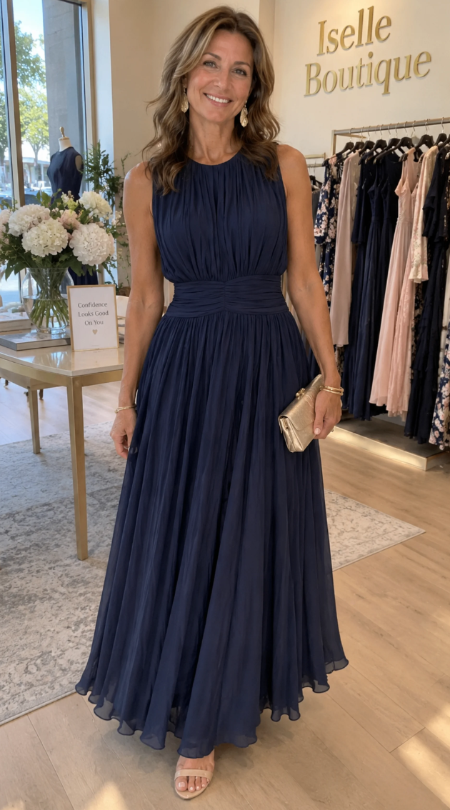 Frida™ Elegant Ruched Waist Chiffon Maxi Dress