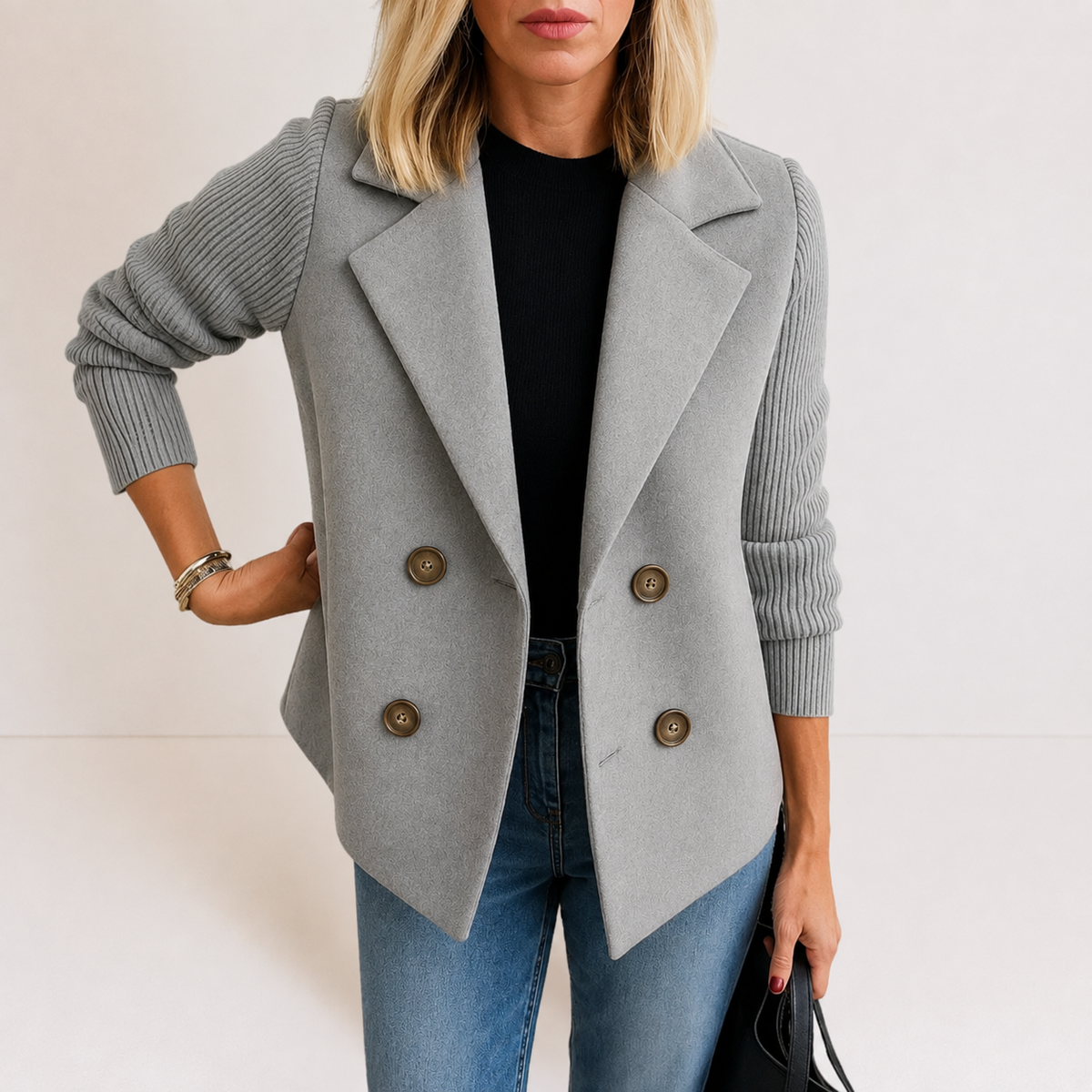 Women’s Tailored Knit Sleeve Blazer Jacket