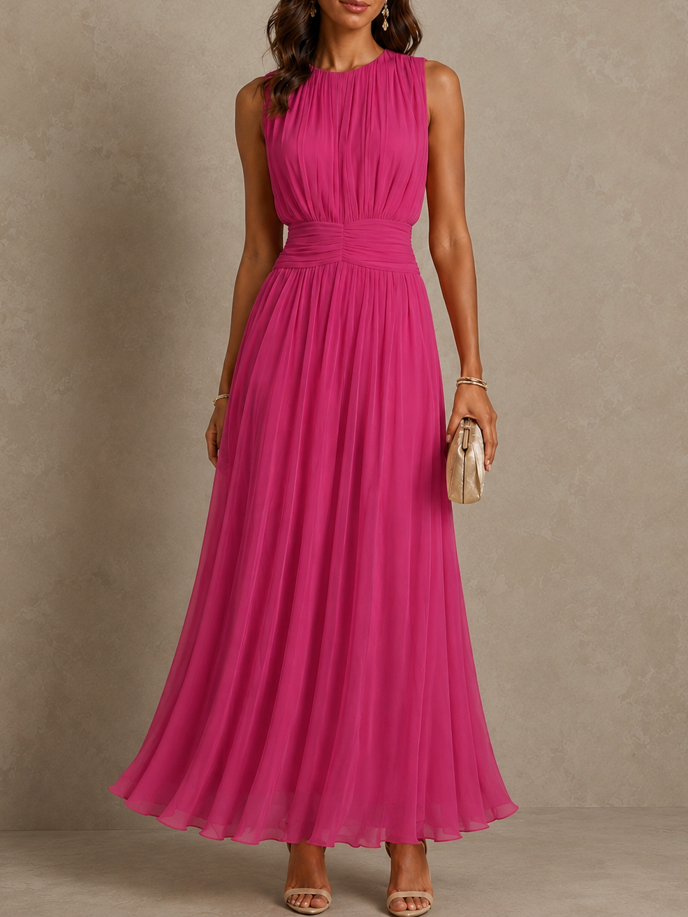 Frida™ Elegant Ruched Waist Chiffon Maxi Dress