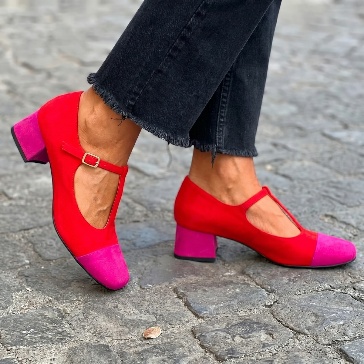 Hattie Two-Tone T-Strap Heel Loafer