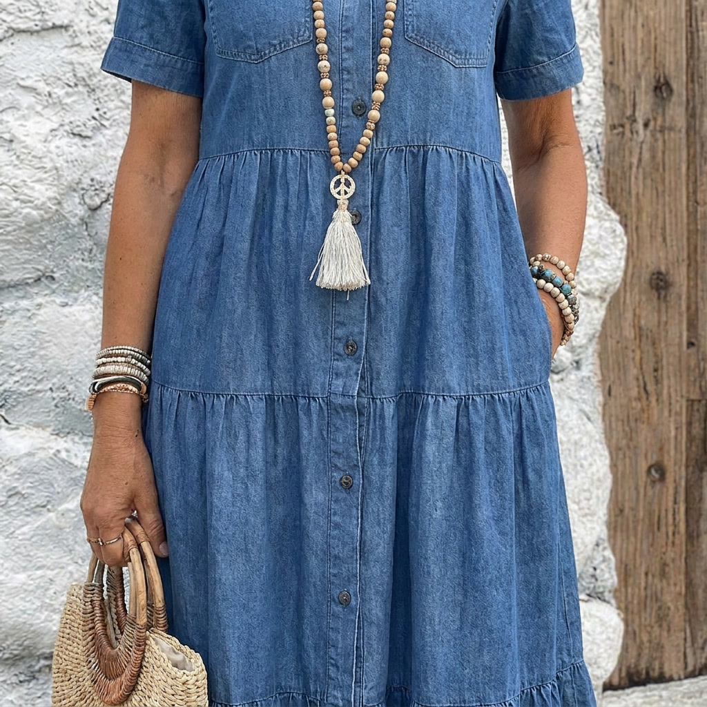 Odelia Relaxed Tiered Button-Front Midi Dress