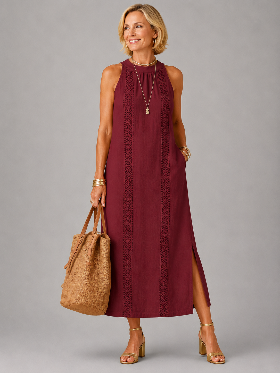 Emberly Relaxed Embroidered Midi Dress